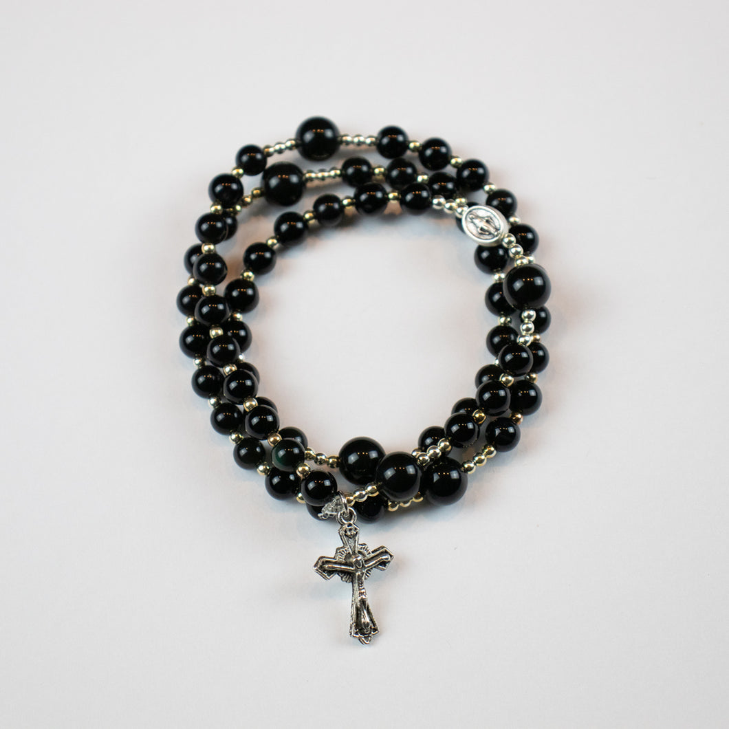 Black Obsidian Eye Stone Rosary Bracelet