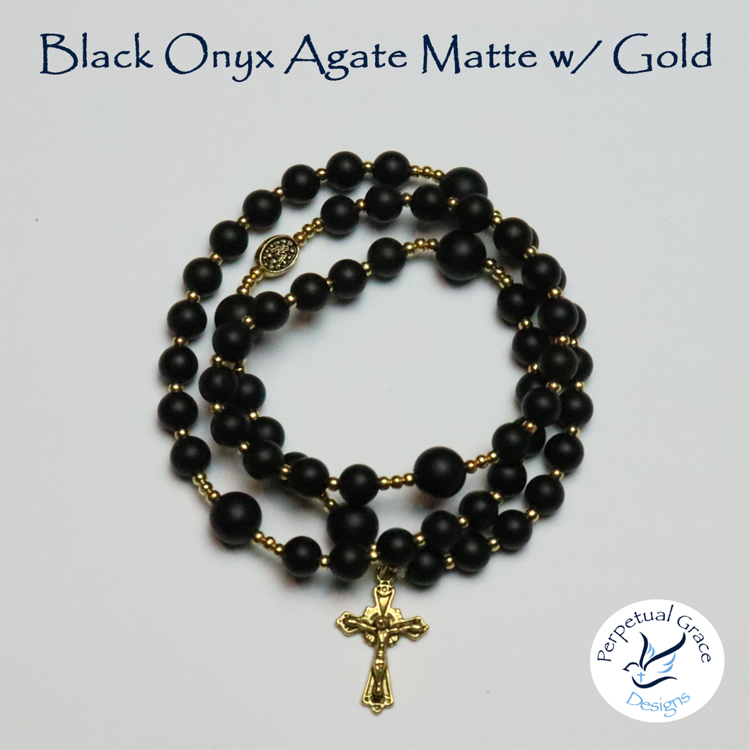 Black Onyx Agate Rosary Bracelet