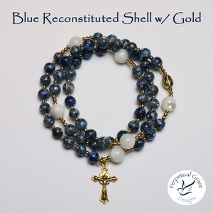 Blue Reconstituted Shell Rosary Bracelet