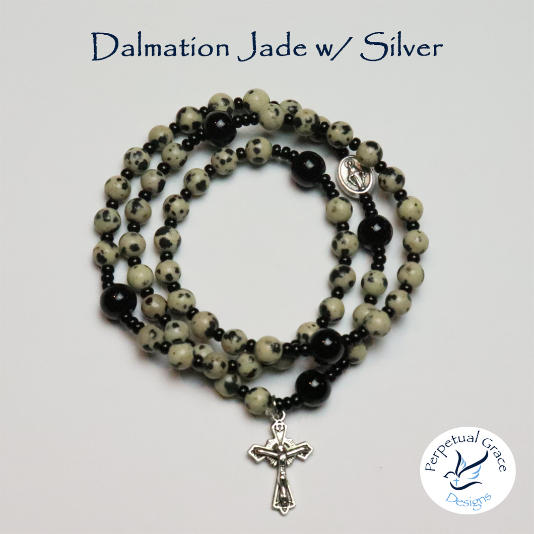 Dalmatian Jasper w/ Black Jasper Rosary Bracelet