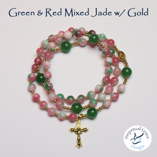 Load image into Gallery viewer, Green &amp; Red Mixed Jade Rosary Bracelet
