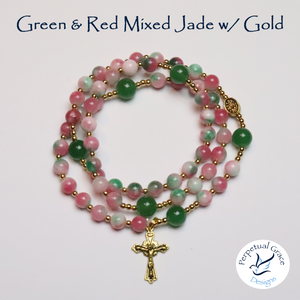 Green & Red Mixed Jade Rosary Bracelet