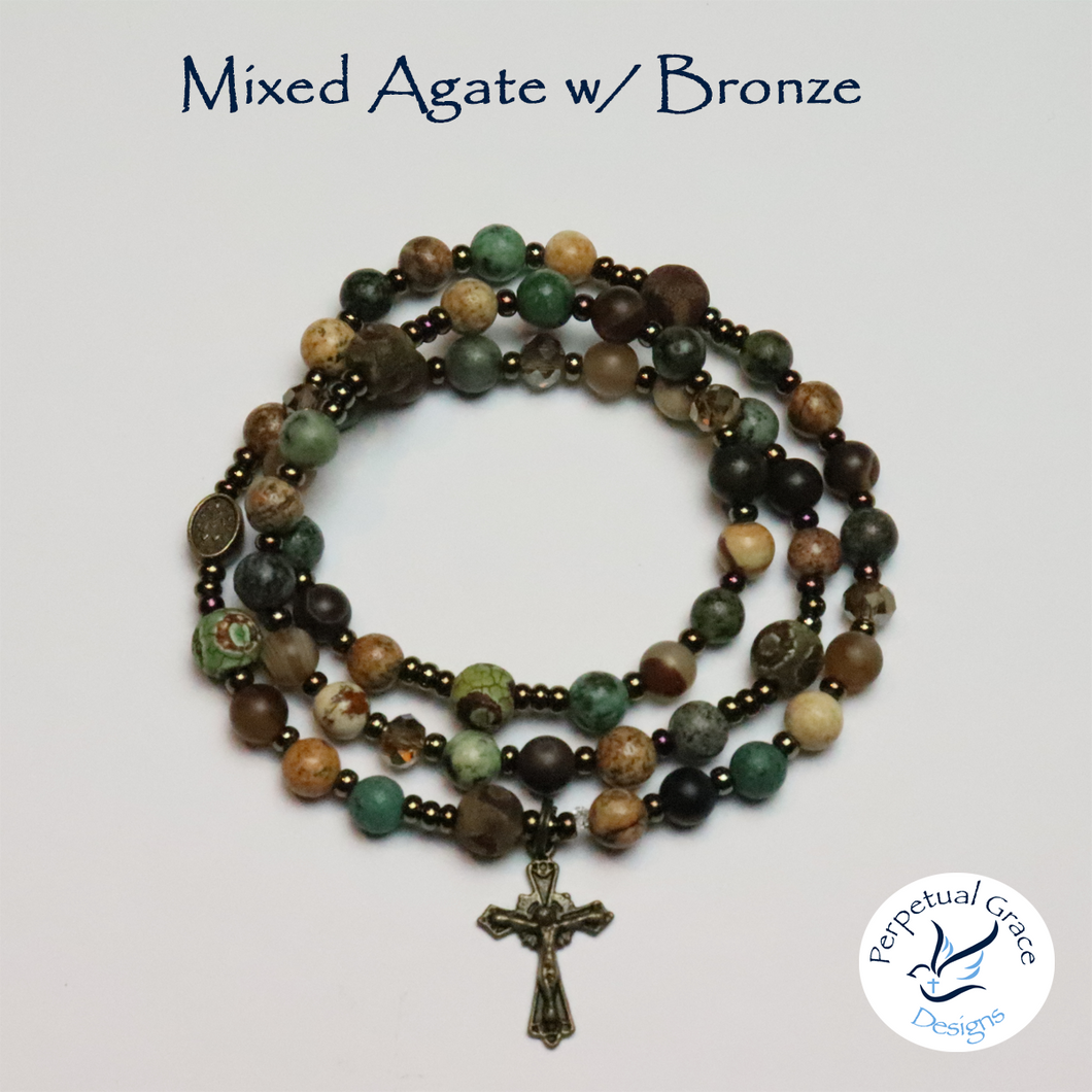 Mixed Agate w/ Glass Rosary Bracelet